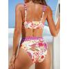 imageCUPSHE Womens Bikini Sets Two Piece Swimsuit High Waisted Twisted V Neck Adjustable Straps SwimwearIvoryPurpleFloral