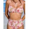 imageCUPSHE Womens Bikini Sets Two Piece Swimsuit High Waisted V Neck Bathing Suit Spaghetti Adjustable Straps Ruched SwimwearPinkFloral