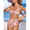 imageCUPSHE Womens Bikini Sets Two Piece Swimsuit High Waisted V Neck Bathing Suit Spaghetti Adjustable Straps Ruched SwimwearPinkFloral