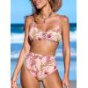 imageCUPSHE Womens Bikini Sets Two Piece Swimsuit High Waisted V Neck Bathing Suit Spaghetti Adjustable Straps Ruched SwimwearPinkFloral