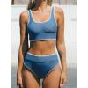 imageCUPSHE Womens Bikini Sets Two Piece Swimsuit Scoop Neck Tank Wide Straps Midkini StitchingBlue