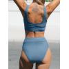 imageCUPSHE Womens Bikini Sets Two Piece Swimsuit Scoop Neck Tank Wide Straps Midkini StitchingBlue