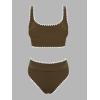 imageCUPSHE Womens Bikini Sets Two Piece Swimsuit Scoop Neck Tank Wide Straps Midkini StitchingBrownWhite