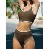 imageCUPSHE Womens Bikini Sets Two Piece Swimsuit Scoop Neck Tank Wide Straps Midkini StitchingBrownWhite