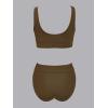 imageCUPSHE Womens Bikini Sets Two Piece Swimsuit Scoop Neck Tank Wide Straps Midkini StitchingBrownWhite