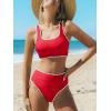 imageCUPSHE Womens Bikini Sets Two Piece Swimsuit Scoop Neck Tank Wide Straps Midkini StitchingRedWhite