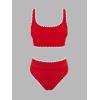 imageCUPSHE Womens Bikini Sets Two Piece Swimsuit Scoop Neck Tank Wide Straps Midkini StitchingRedWhite