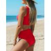 imageCUPSHE Womens Bikini Sets Two Piece Swimsuit Scoop Neck Tank Wide Straps Midkini StitchingRedWhite