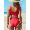 imageCUPSHE Womens Bikini Sets Two Piece Swimsuit Scoop Neck Tank Wide Straps Midkini StitchingRedWhite