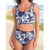 imageCUPSHE Womens Bikini Sets Two Piece Swimsuit Scoop Neck Tank Wide Straps Midkini StitchingWhiteNavy Floral