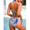 imageCUPSHE Womens Bikini Sets Two Piece Swimsuit V Neck Halter Back Self Tie Stitching Side Lace UpNavyGreen Paisley