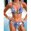 imageCUPSHE Womens Bikini Sets Two Piece Swimsuit V Neck Halter Back Self Tie Stitching Side Lace UpNavyGreen Paisley