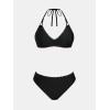 imageCUPSHE Womens Bikini Sets Two Piece Swimsuit V Neck Halter Stitching Back Hook Cutout Straps Mid RiseGreen PinkBlack