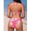 imageCUPSHE Womens Bikini Sets Two Piece Swimsuit V Neck Halter Stitching Back Hook Cutout Straps Mid RisePink Floral