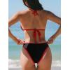 imageCUPSHE Womens Bikini Sets Two Piece Swimsuit V Neck Sexy Bathing Suit Color Block Halter Strap Self Tie Cheeky BottomBlackRed