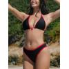 imageCUPSHE Womens Bikini Sets Two Piece Swimsuit V Neck Sexy Bathing Suit Color Block Halter Strap Self Tie Cheeky BottomBlackRed