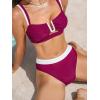 imageCUPSHE Womens Bikini Sets Two Piece Swimsuit V Neck U Wire High Waisted Color Block Cutout Adjustable Straps Back HookMagenta PurpleWhite