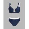 imageCUPSHE Womens Bikini Sets Two Piece Swimsuit V Neck U Wire High Waisted Color Block Cutout Adjustable Straps Back HookNavyWhite