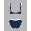 imageCUPSHE Womens Bikini Sets Two Piece Swimsuit V Neck U Wire High Waisted Color Block Cutout Adjustable Straps Back HookNavyWhite