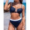 imageCUPSHE Womens Bikini Sets Two Piece Swimsuit V Neck U Wire High Waisted Color Block Cutout Adjustable Straps Back HookNavyWhite