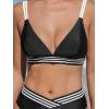 imageCUPSHE Womens Bikini Sets V Neck Two Piece Bathing Suit High Waisted Color Block Adjustable Double Straps Back HookBlackWhite