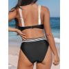imageCUPSHE Womens Bikini Sets V Neck Two Piece Bathing Suit High Waisted Color Block Adjustable Double Straps Back HookBlackWhite