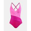 imageCUPSHE Womens One Piece Swimsuit Bathing Suit V Neck Ruched Crisscross Back Self Tie Color BlockMagentaPink