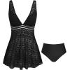 imageCUPSHE Womens One Piece Swimsuit Bathing Suit V Neck Swimdress Mesh Adjustable Wide Straps Swim SkirtBlackWhite