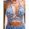 imageCUPSHE Womens One Piece Swimsuit Plunging V Neck Mesh Bathing Suit Crisscross Strappy SwimwearDusty BlueFloral