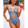 imageCUPSHE Womens One Piece Swimsuit Plunging V Neck Mesh Bathing Suit Crisscross Strappy SwimwearDusty BlueFloral