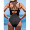 imageCUPSHE Womens One Piece Swimsuit Square Neck Bathing Suit Cutout Back Mesh Front Adjustable Wide Straps TexturedBlack