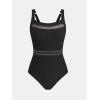 imageCUPSHE Womens One Piece Swimsuit Square Neck Bathing Suit Cutout Back Mesh Front Adjustable Wide Straps TexturedBlack