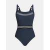 imageCUPSHE Womens One Piece Swimsuit Square Neck Bathing Suit Cutout Back Mesh Front Adjustable Wide Straps TexturedNavy Blue