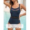 imageCUPSHE Womens One Piece Swimsuit Square Neck Bathing Suit Cutout Back Mesh Front Adjustable Wide Straps TexturedNavy Blue