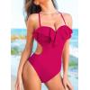 imageCUPSHE Womens One Piece Swimsuit Sweetheart Neck Ruffled Bathing Suit Cutouts Adjustable Self Tie Strappy SwimwearMagenta