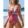 imageCUPSHE Womens One Piece Swimsuit V Neck Bathing Suit Cutout Laddder Trim Lace Up Back Self Tie Spaghetti StrapsBlueRed Floral