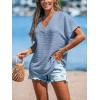 imageCUPSHE Womens Summer Top Short Sleeve V Neck Dressy Casual Loose Fit Shirts Trendy T Shirts Outfits Beach Vacation ClothesBlue