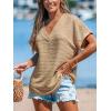 imageCUPSHE Womens Summer Top Short Sleeve V Neck Dressy Casual Loose Fit Shirts Trendy T Shirts Outfits Beach Vacation ClothesKhaiki