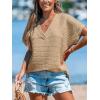imageCUPSHE Womens Summer Top Short Sleeve V Neck Dressy Casual Loose Fit Shirts Trendy T Shirts Outfits Beach Vacation ClothesKhaiki