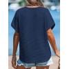imageCUPSHE Womens Summer Top Short Sleeve V Neck Dressy Casual Loose Fit Shirts Trendy T Shirts Outfits Beach Vacation ClothesNavy Blue