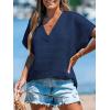 imageCUPSHE Womens Summer Top Short Sleeve V Neck Dressy Casual Loose Fit Shirts Trendy T Shirts Outfits Beach Vacation ClothesNavy Blue