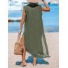 imageCUPSHE Womens Swimsuit Coverup Casual Sleeveless Side Split Long Cardigans V Neck Midi Beach DressGreen