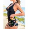 imageCUPSHE Womens Tankini Sets Two Piece Swimsuit High Waisted Halter V Neck Bathing Suit Adjustable Straps ShortsBlackOrange Floral