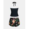 imageCUPSHE Womens Tankini Sets Two Piece Swimsuit High Waisted Halter V Neck Bathing Suit Adjustable Straps ShortsBlackOrange Floral