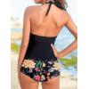 imageCUPSHE Womens Tankini Sets Two Piece Swimsuit High Waisted Halter V Neck Bathing Suit Adjustable Straps ShortsBlackOrange Floral