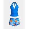 imageCUPSHE Womens Tankini Sets Two Piece Swimsuit High Waisted Halter V Neck Bathing Suit Adjustable Straps ShortsRoyal BlueOrange Floral