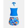 imageCUPSHE Womens Tankini Sets Two Piece Swimsuit High Waisted Halter V Neck Bathing Suit Adjustable Straps ShortsRoyal BlueOrange Floral