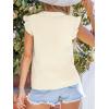 imageCUPSHE Womens Top Woven V Neck Sleeveless Smocked Cuffs Blouse Casual LooseBeige
