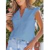 imageCUPSHE Womens Top Woven V Neck Sleeveless Smocked Cuffs Blouse Casual LooseBlue