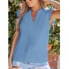 imageCUPSHE Womens Top Woven V Neck Sleeveless Smocked Cuffs Blouse Casual LooseBlue